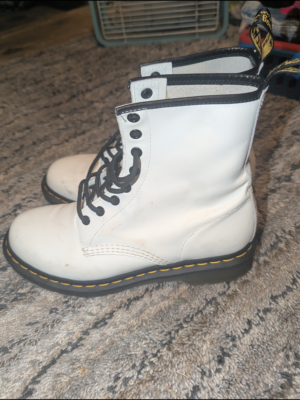 Dr. Martens White Lace-Up Combat Boots with Black Trim